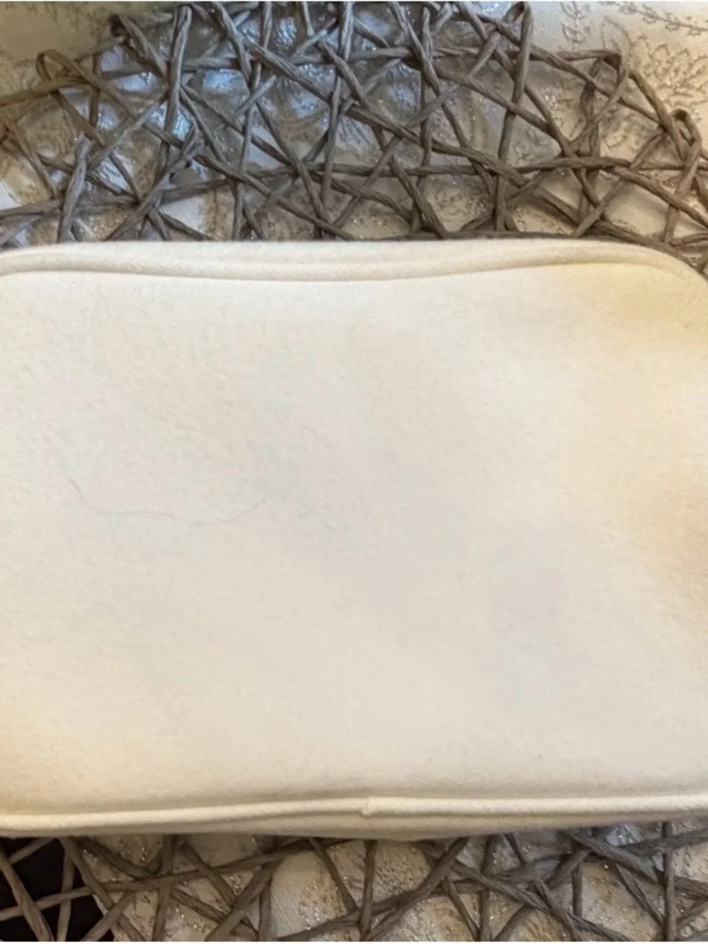CHANEL Soft White (not cream) Cosmetic Pouch with Gold Logo